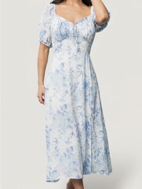 Baltic Born Cadence Midi Dress White and Blue Floral - XL
